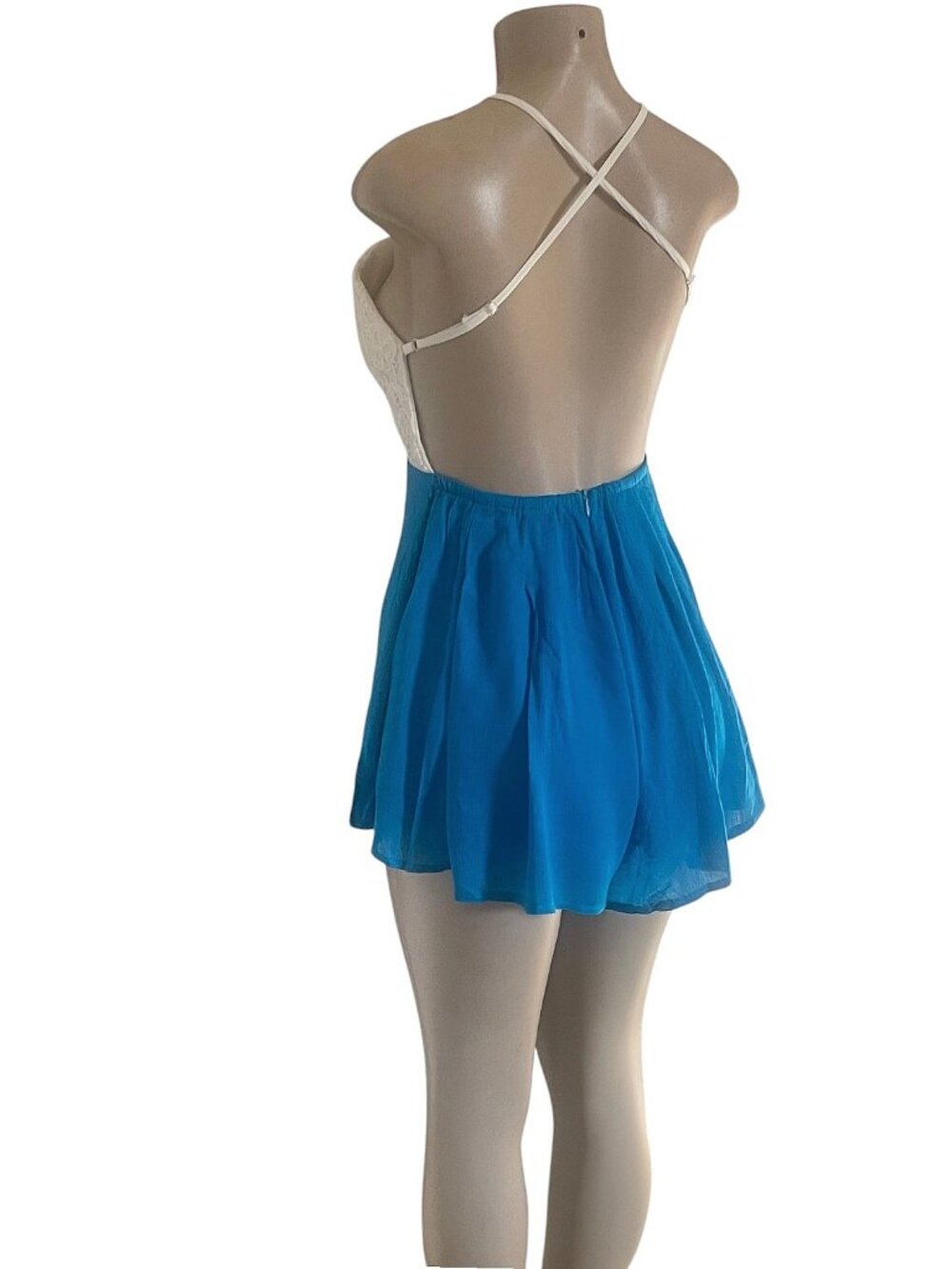 Lace Chiffon Spaghetti Strap Criss Cross Back Casual Romper Size M - Picture 5 of 6
